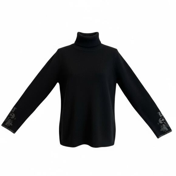 Bogner Sweater Womens S Turtleneck Virgin Wool Lamb Leather Applique Old Money - Picture 3 of 13